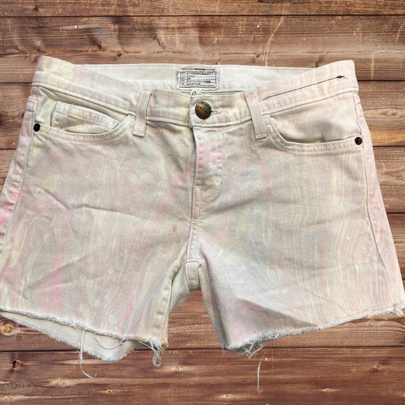 Current/Elliott Marble Shorts 27 Mid Rise Stretch Denim Raw Hem - Picture 1 of 7